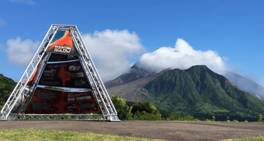 Volcano exhibit with Soufriere hills volcano in backgrounds