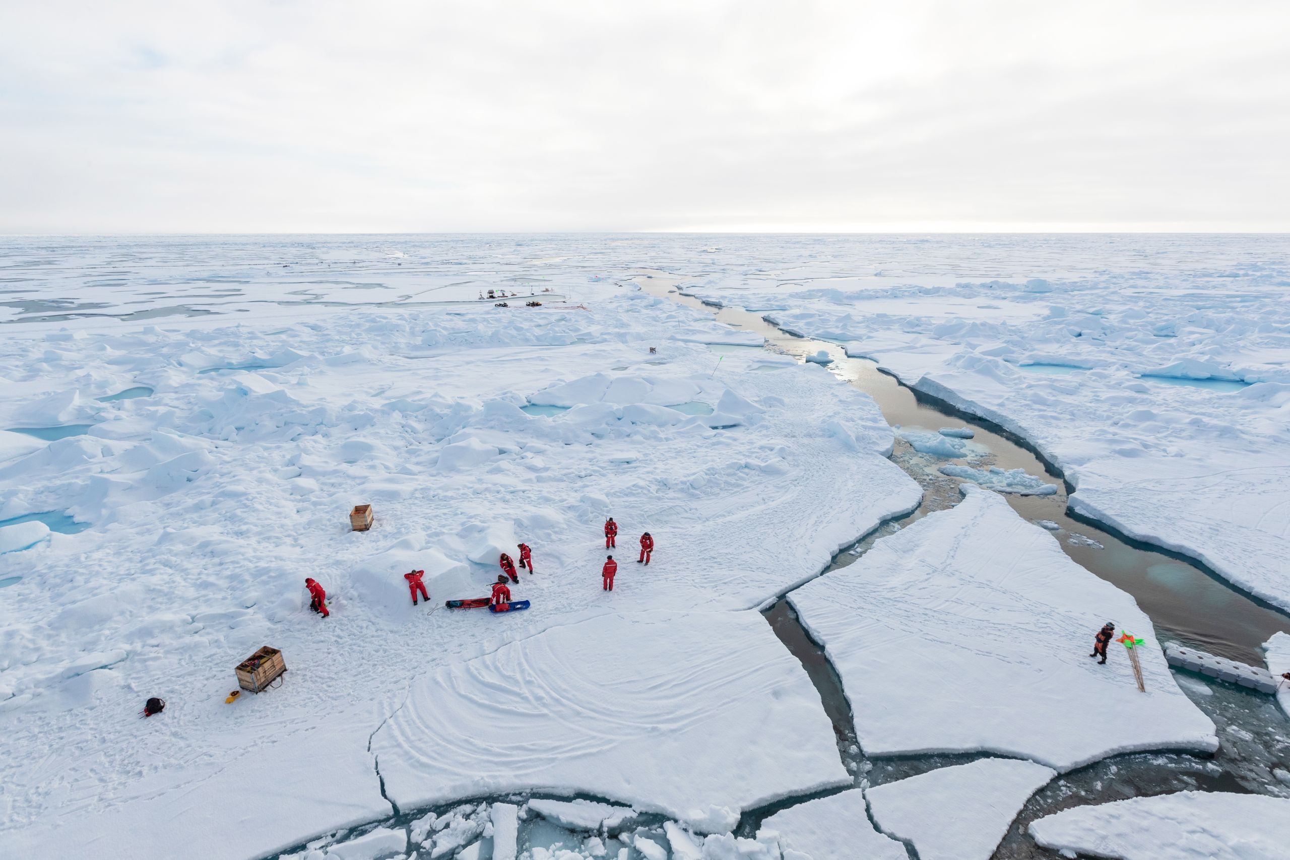 Scientists working on the sea ice