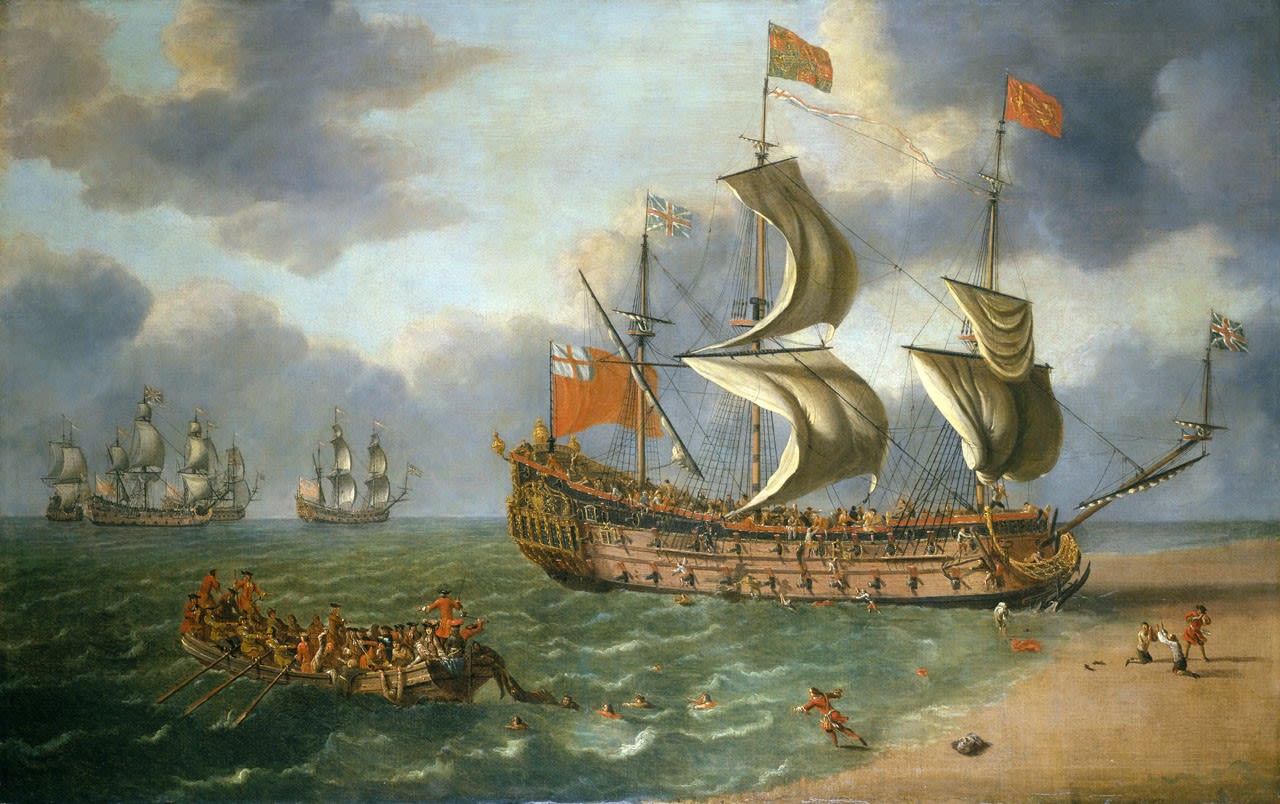 painting of the gloucester, a seventeenth century warship