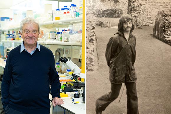 Sir Paul Nurse in 2024 (left) and as a UEA student in the 1970s